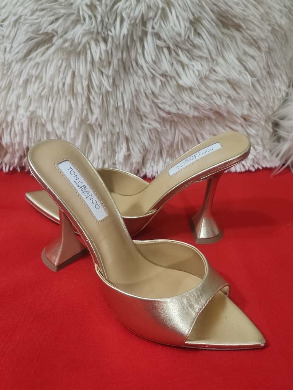 Tony Bianco Marcel Metallic Gold Pointed Mule HeelsTony